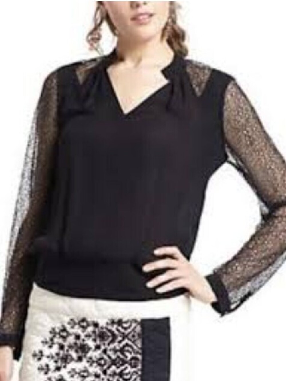 Leifsdottir by Anthropologie Black Silk Spanish Lace V-Neck Blouse - Size - 0